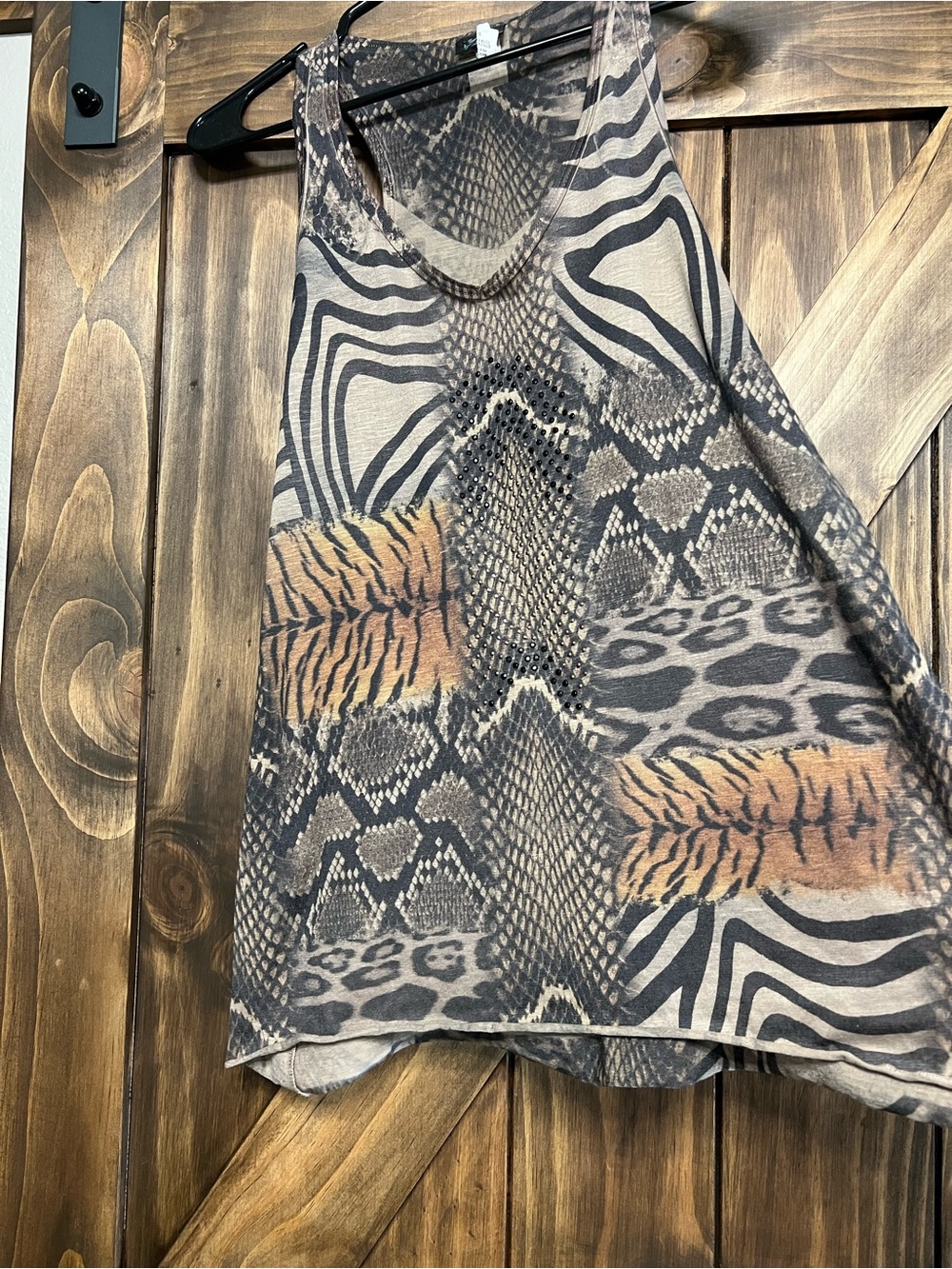 Daytrip Mixed Animal Print Patchwork Tank Top with Rhinestones - Picture 3 of 7